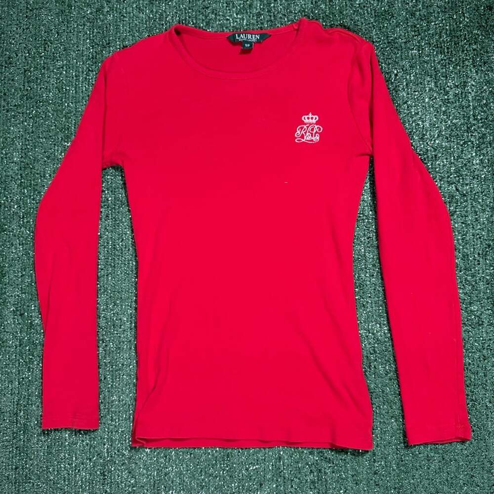 Ralph Lauren Red Long Sleeve Crew Neck T-Shirt with Embroidered Logo Small